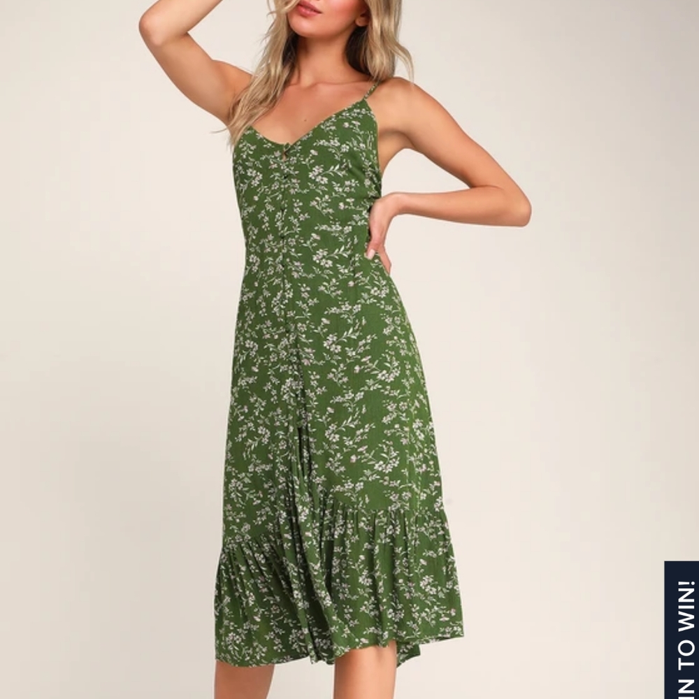 Olive green floral dress